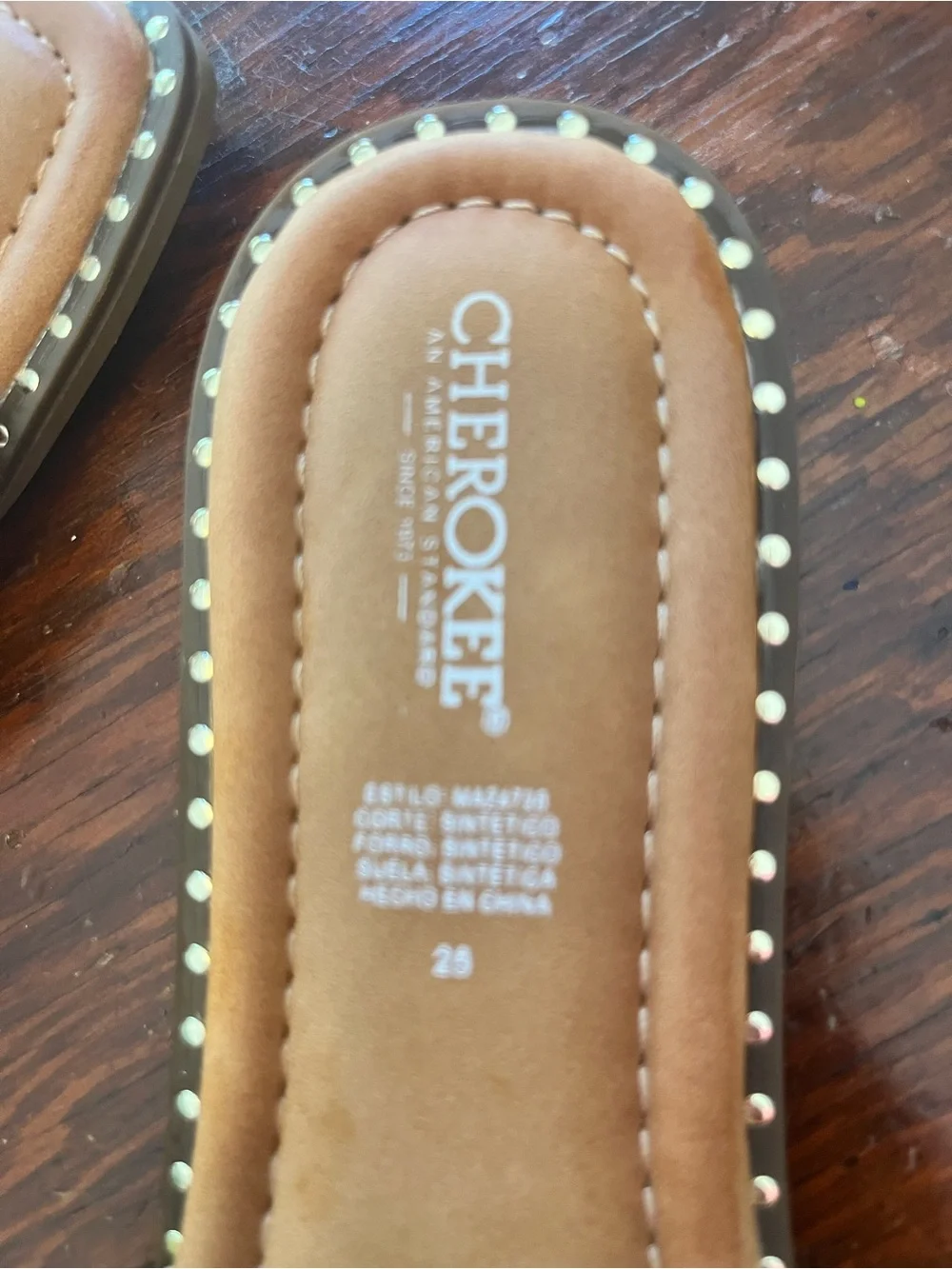 Cherokee Embellished Tan Slide Sandals with Multicolor Beaded Strap Size 9
